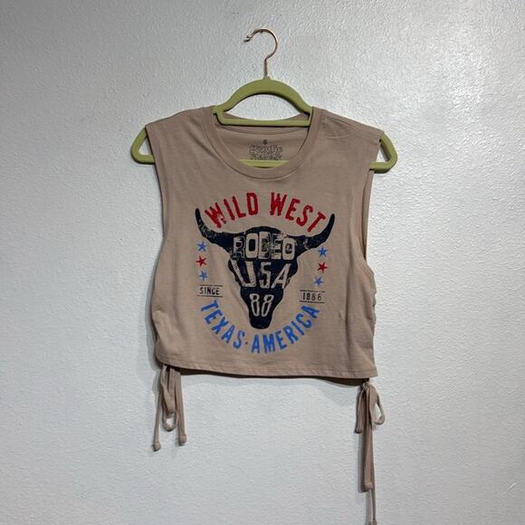 Goodie Two Sleeves Tan Wild West Muscle Tank Sz S - Picture 1 of 9